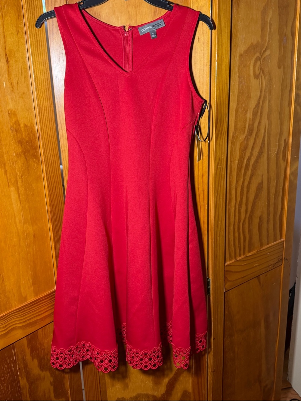NWT Donna Ricco Red Fit & Flare Dress with Scalloped Hem| Sz 8|Coquette, Cottage